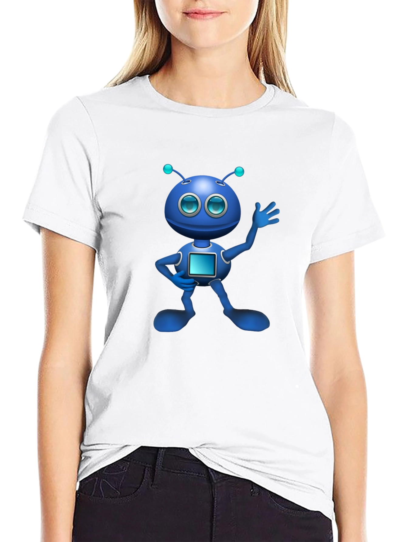 Blue Robot Graphic Black T-Shirt