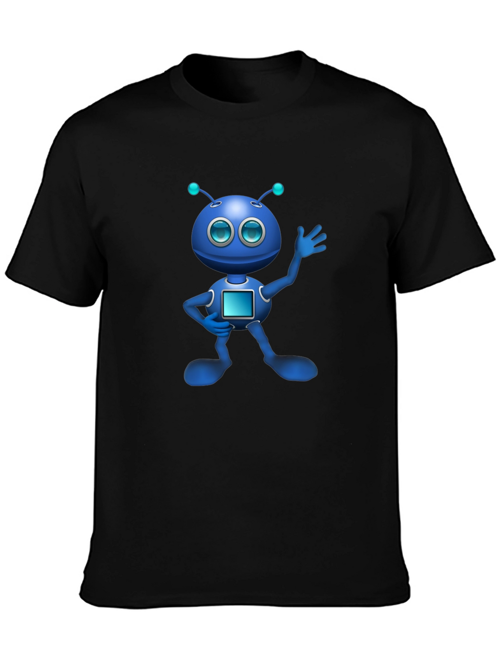 Blue Robot Graphic Black T-Shirt