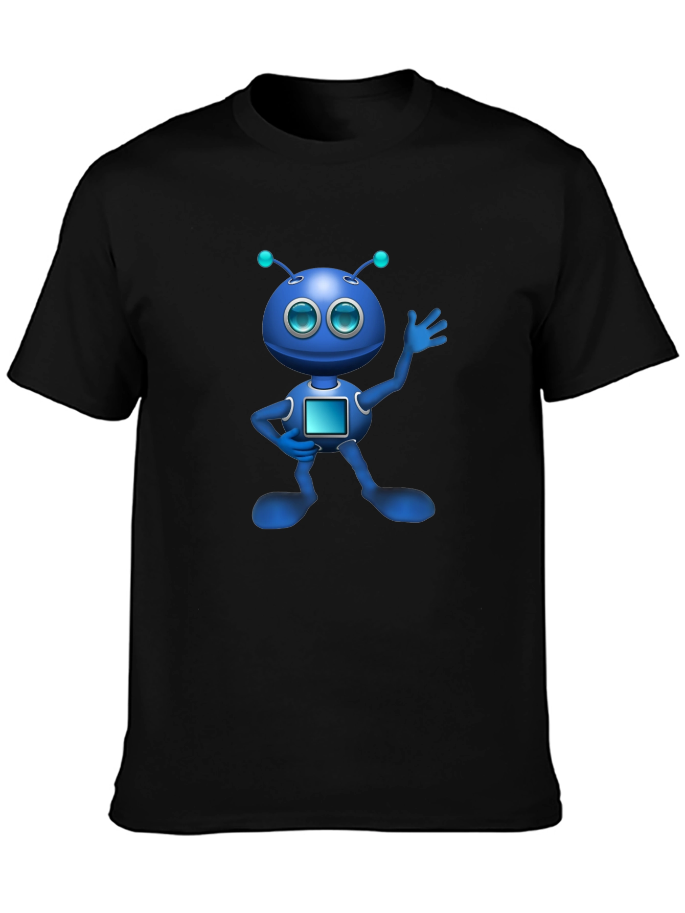 Blue Robot Graphic Black T-Shirt