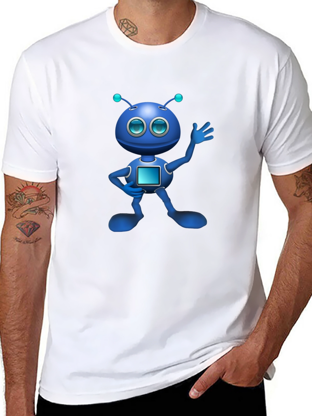 Blue Robot Graphic Black T-Shirt