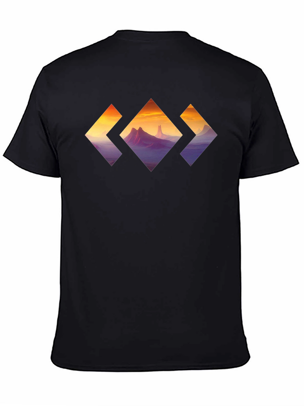 Mountain Sunset Diamond Graphic Tee - Stylish Black T-Shirt