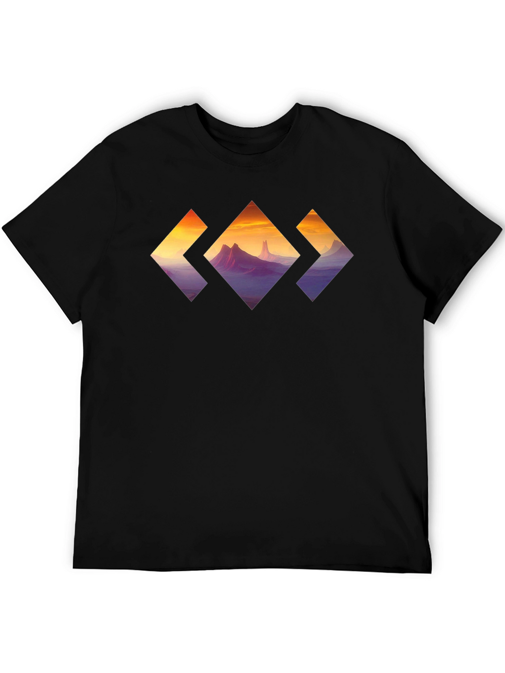 Mountain Sunset Diamond Graphic Tee - Stylish Black T-Shirt