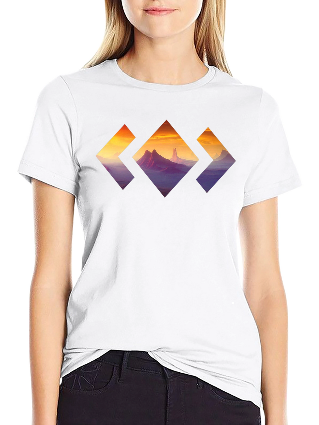 Mountain Sunset Diamond Graphic Tee - Stylish Black T-Shirt