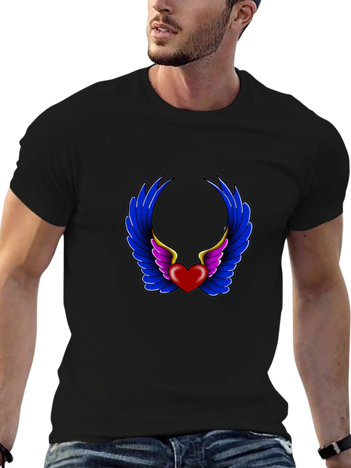 Heart with Wings Graphic Black T-Shirt