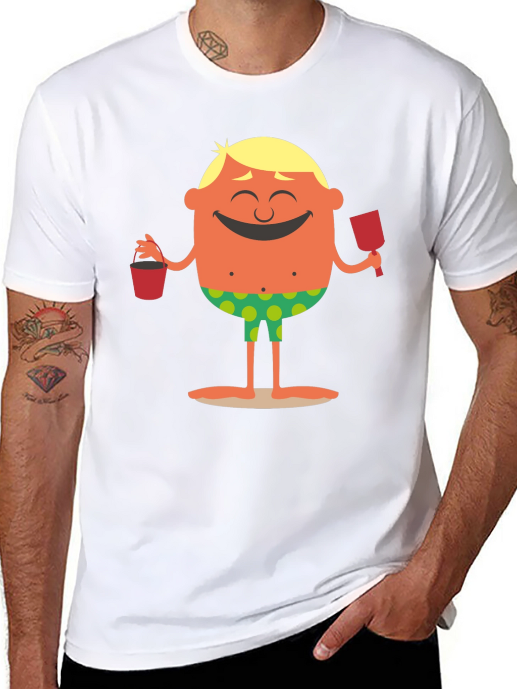 Cartoon Beach Dude Graphic T-Shirt