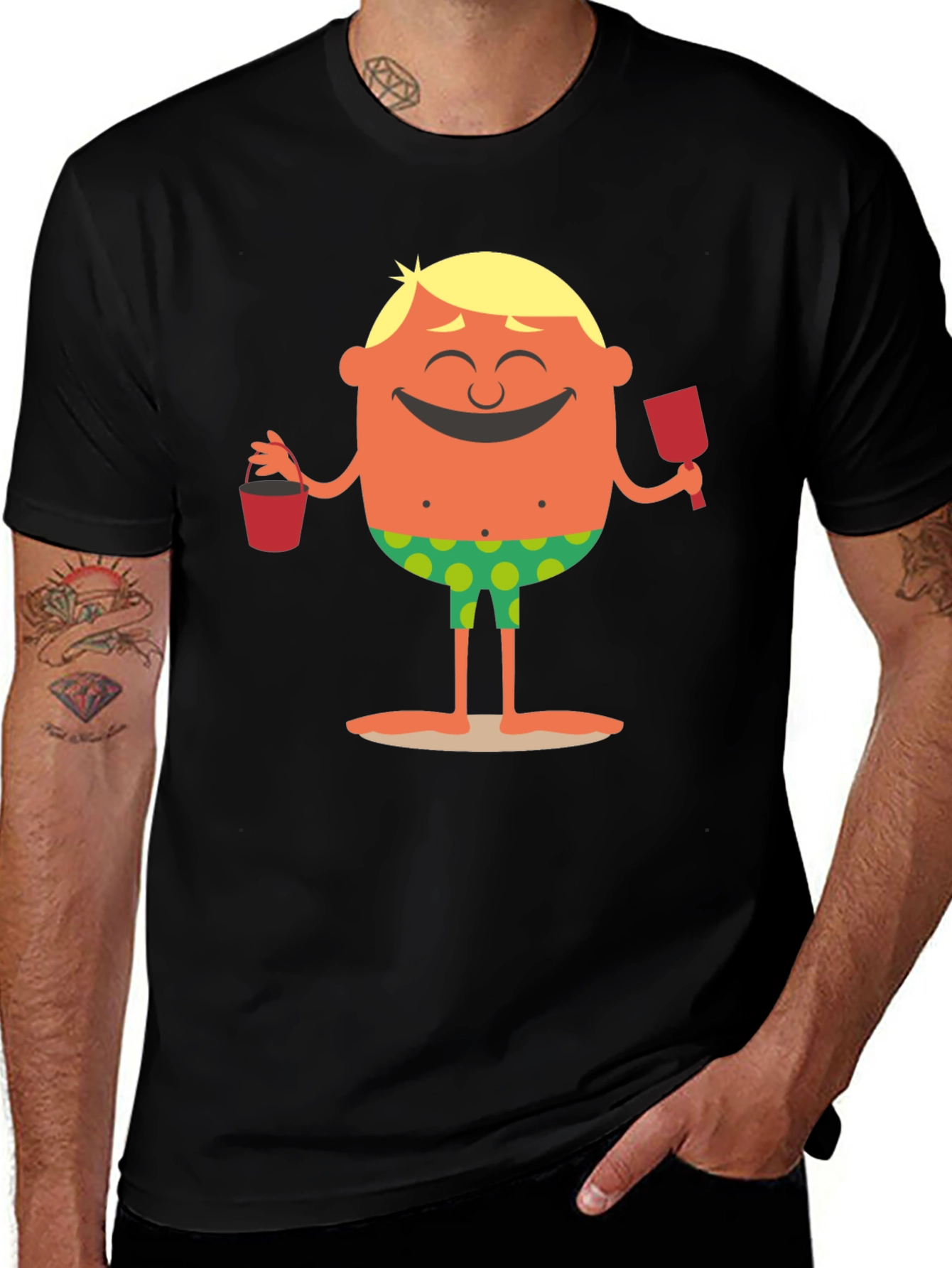 Cartoon Beach Dude Graphic T-Shirt
