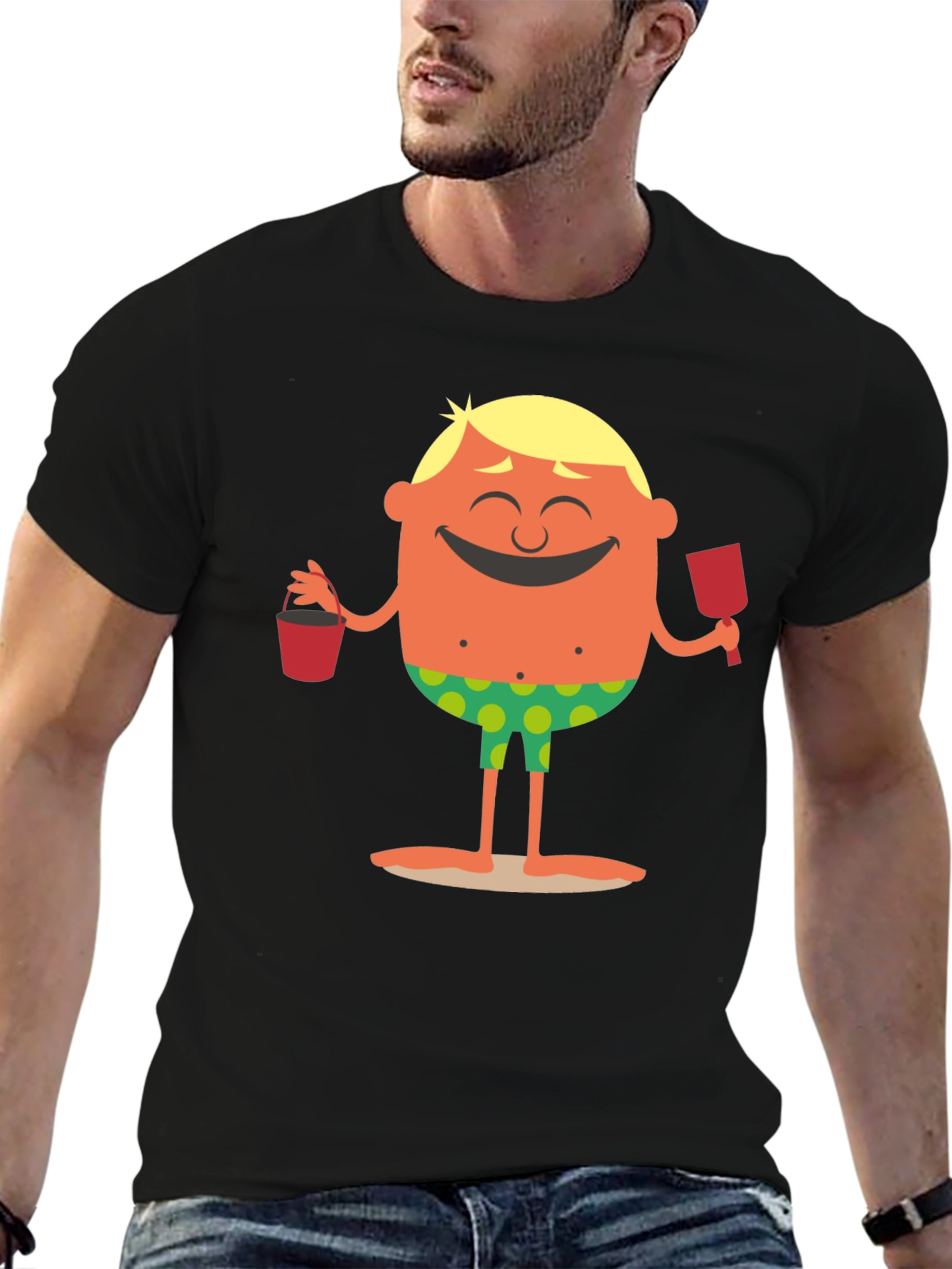 Cartoon Beach Dude Graphic T-Shirt