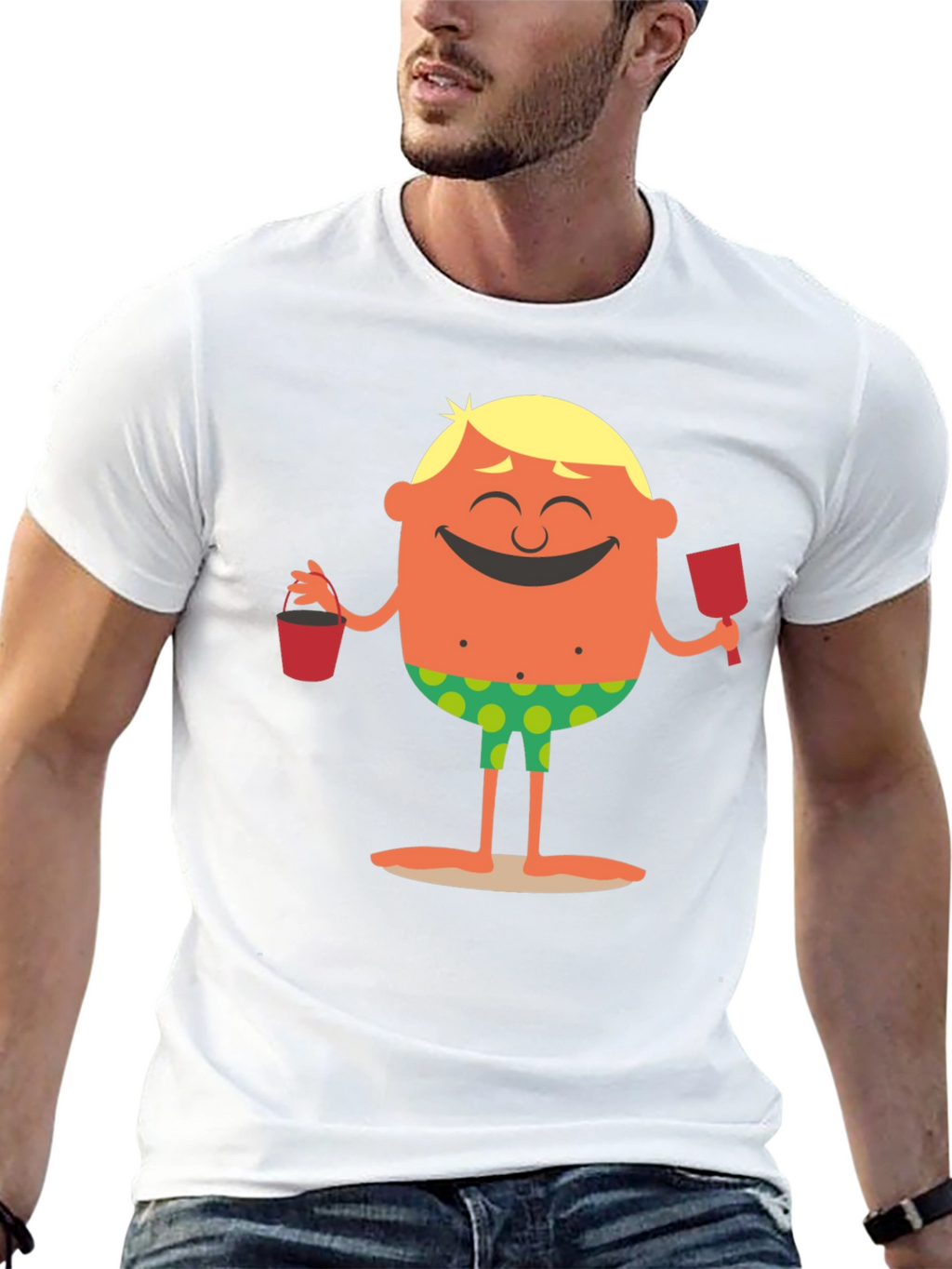 Cartoon Beach Dude Graphic T-Shirt
