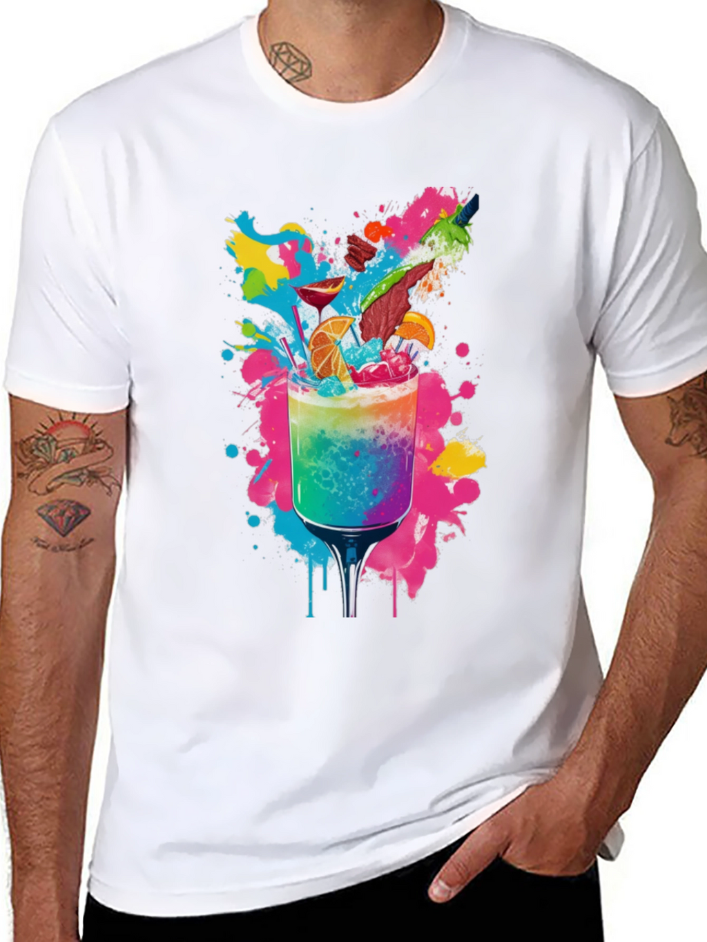Rainbow Cocktail Graphic Tee - Vibrant Party Shirt