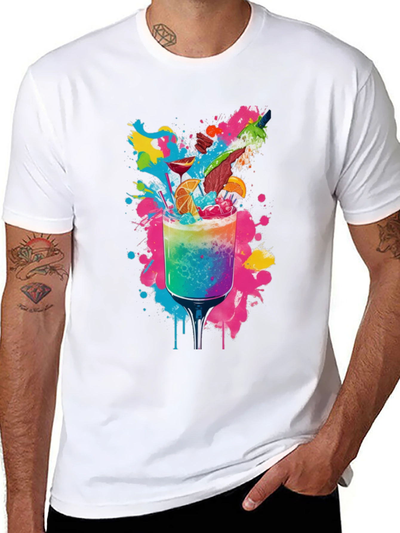 Rainbow Cocktail Graphic Tee - Vibrant Party Shirt