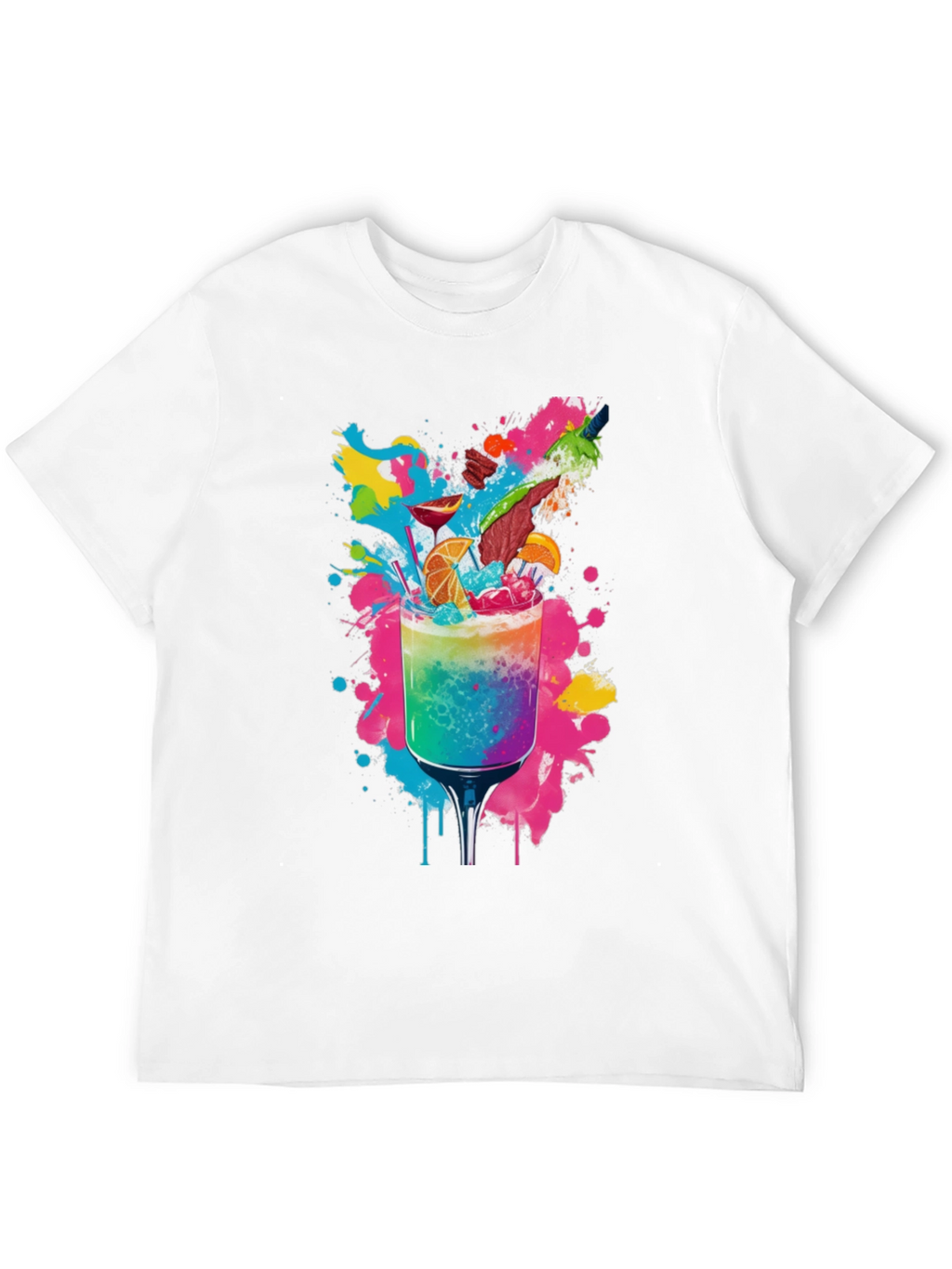Rainbow Cocktail Graphic Tee - Vibrant Party Shirt