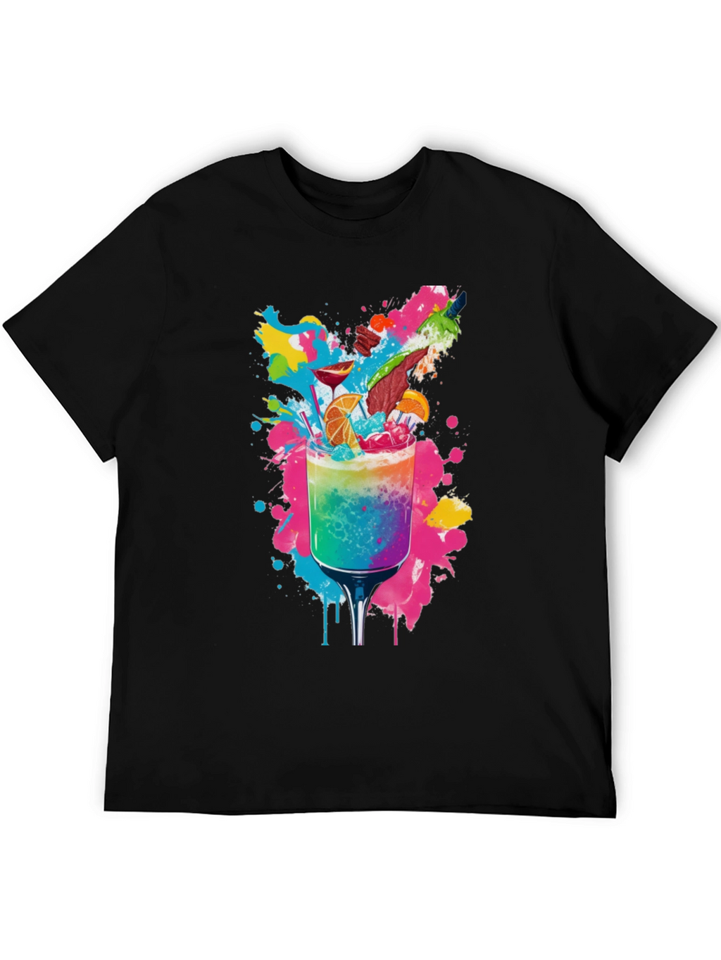 Rainbow Cocktail Graphic Tee - Vibrant Party Shirt