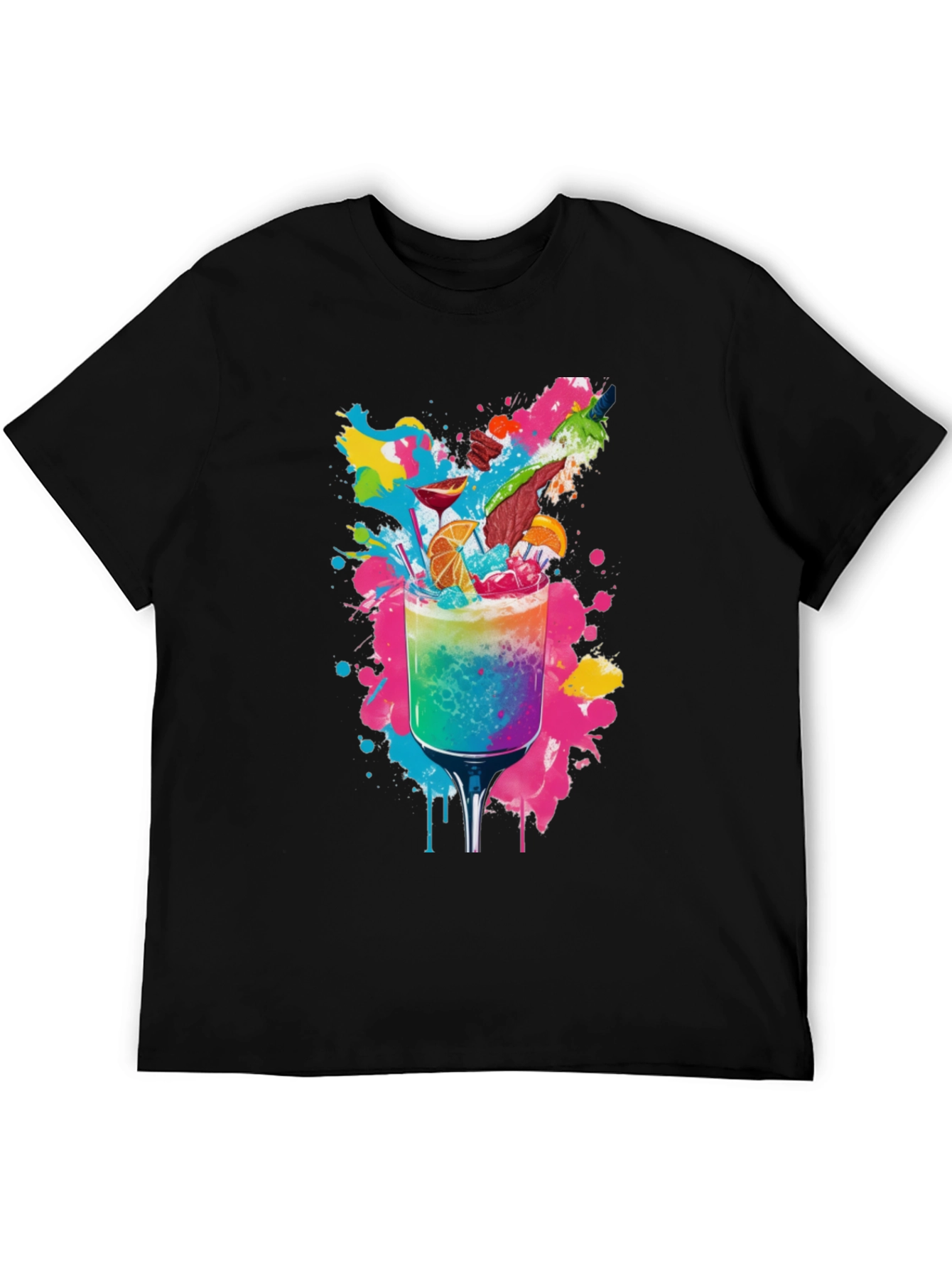 Rainbow Cocktail Graphic Tee - Vibrant Party Shirt