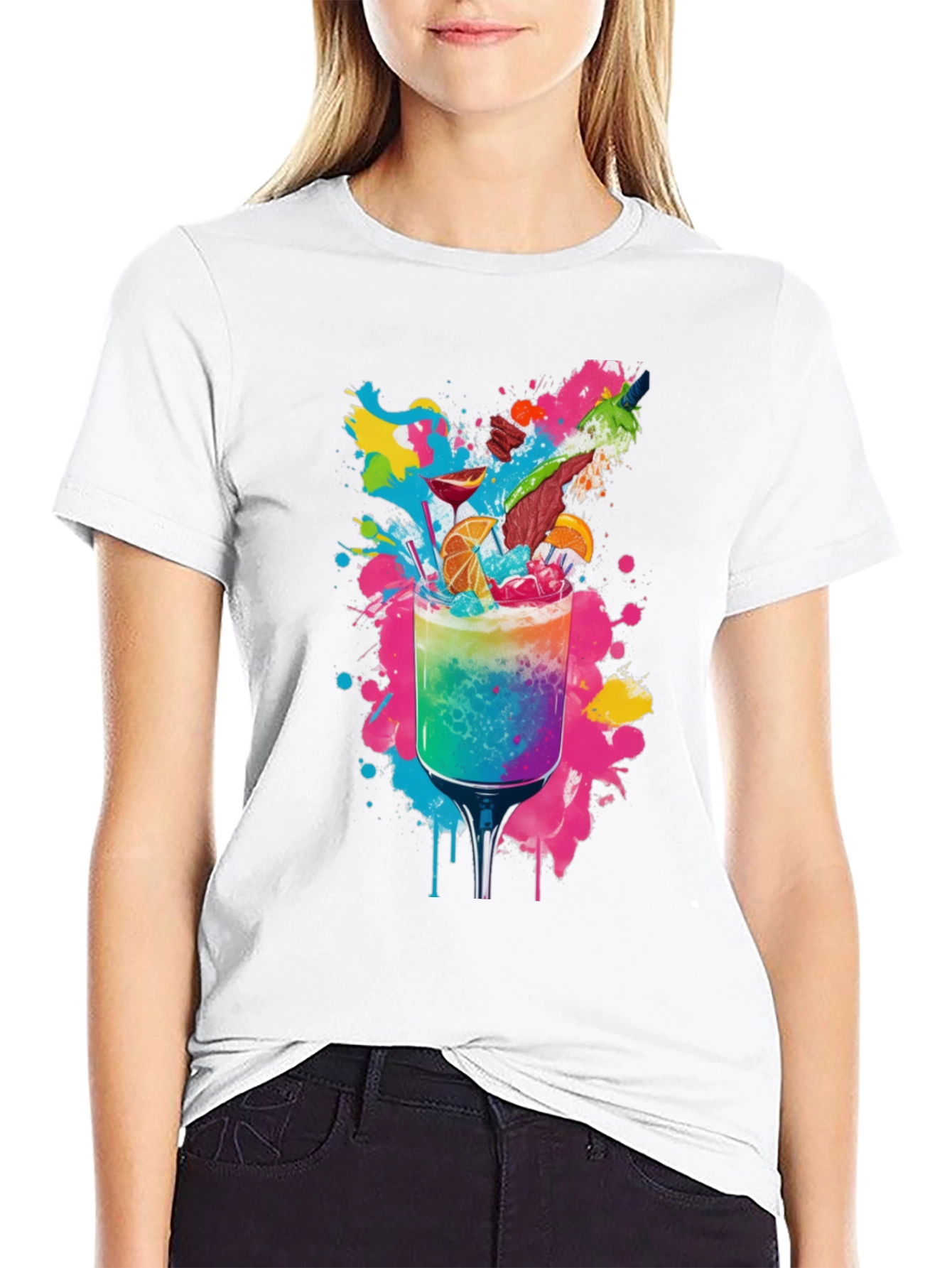 Rainbow Cocktail Graphic Tee - Vibrant Party Shirt