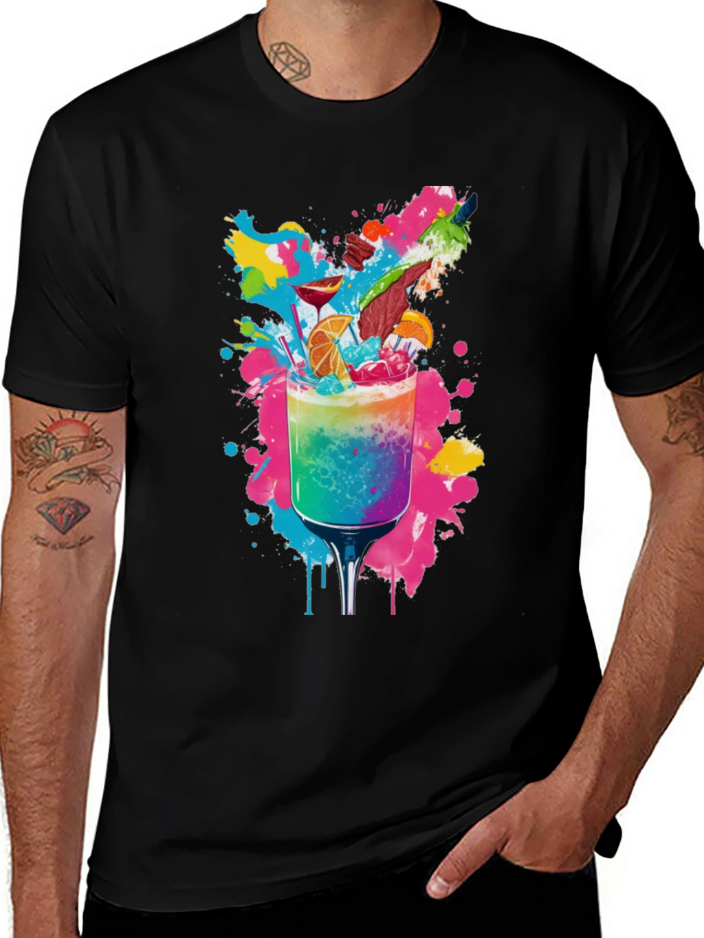 Rainbow Cocktail Graphic Tee - Vibrant Party Shirt