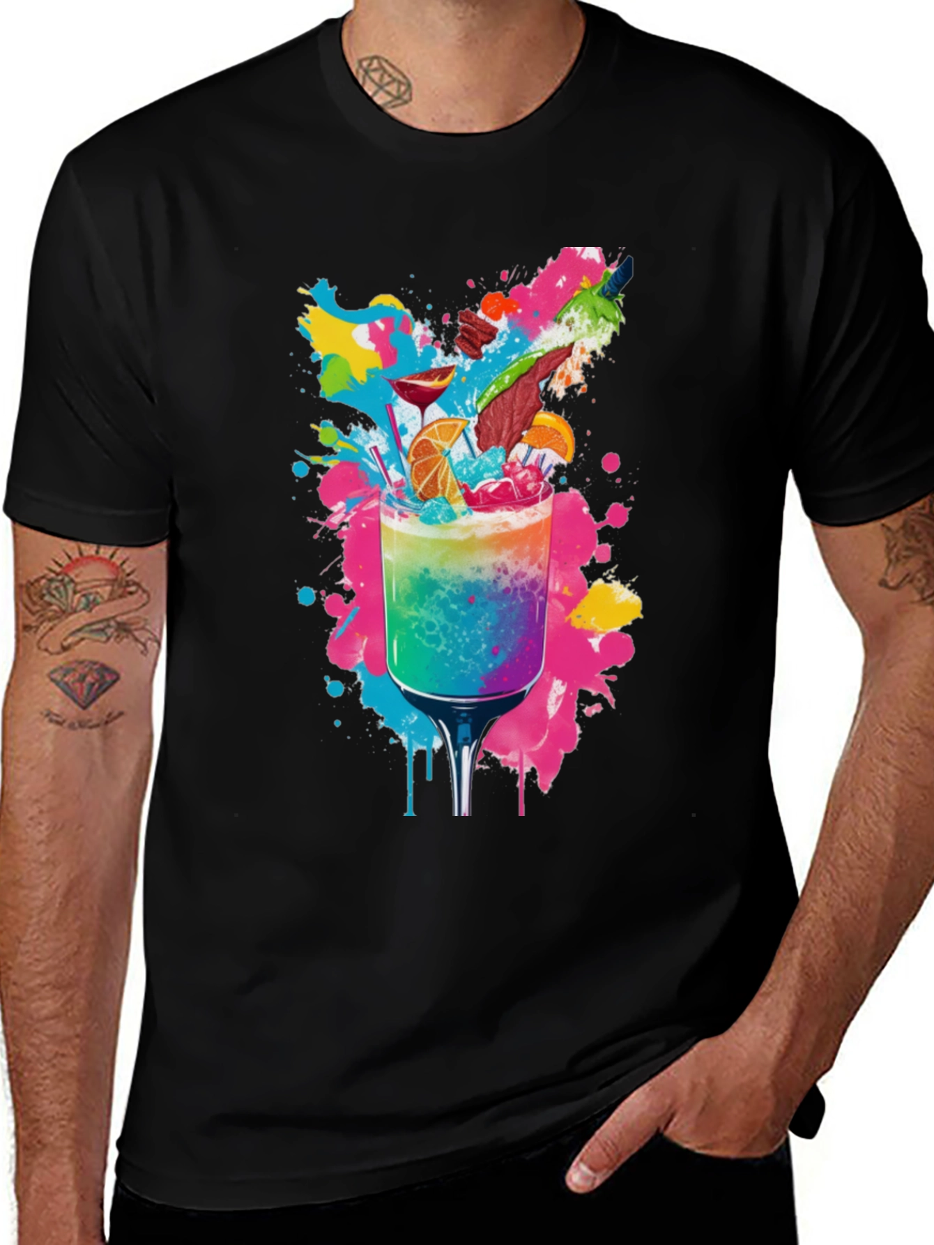 Rainbow Cocktail Graphic Tee - Vibrant Party Shirt
