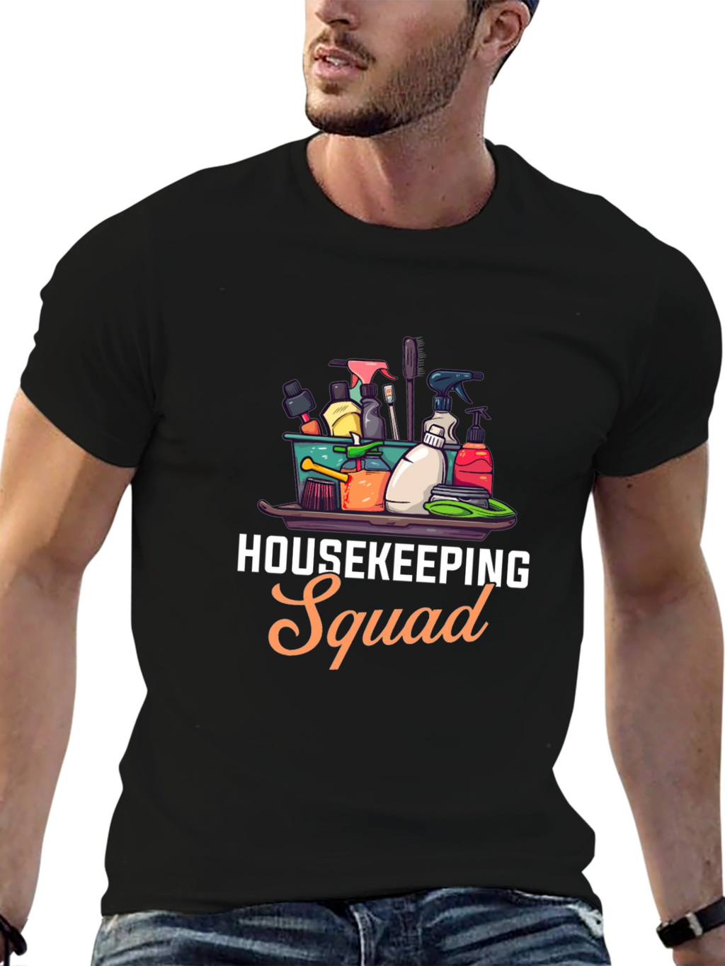 Housekeeping Squad Graphic Black T-Shirt