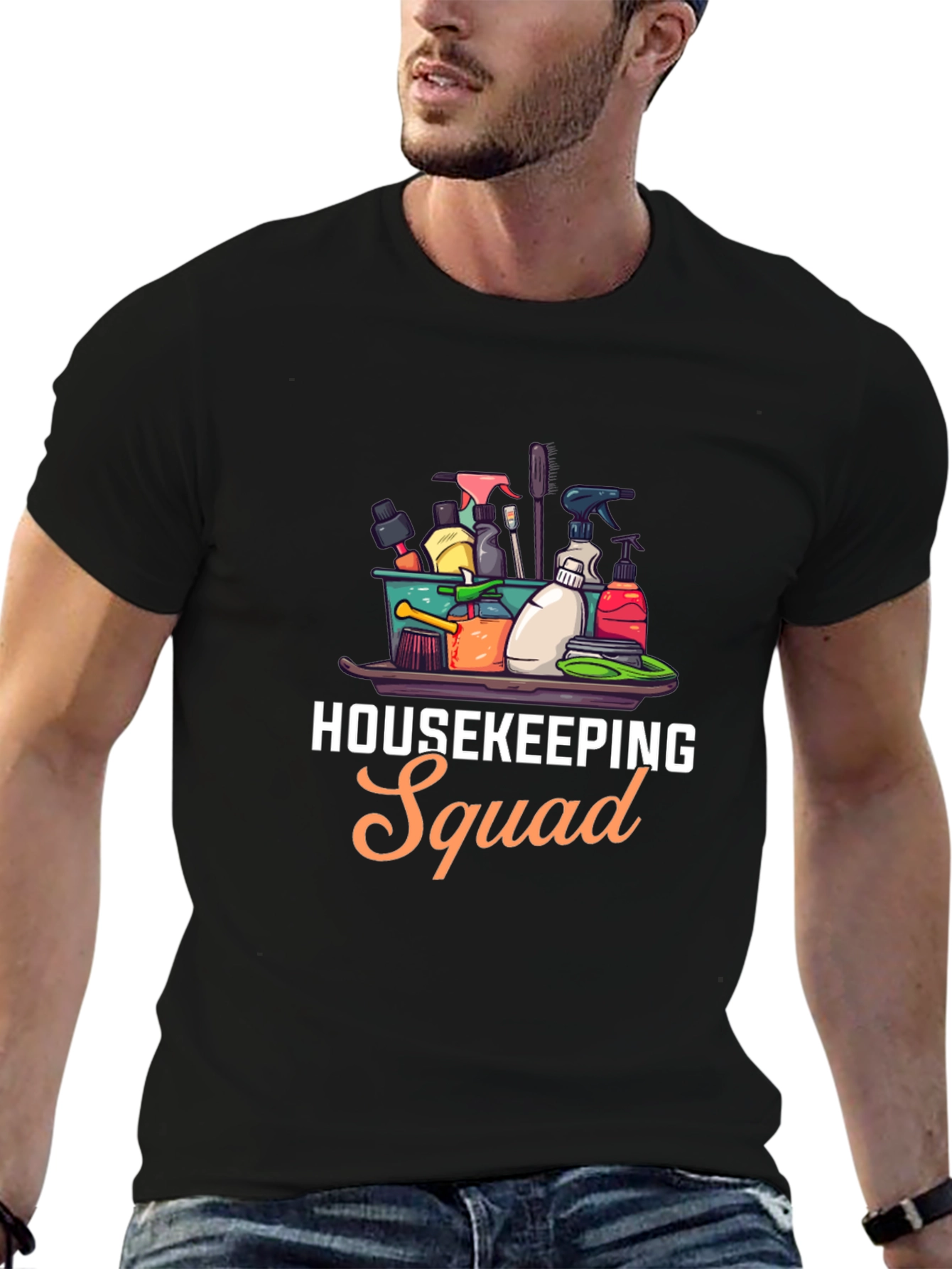 Housekeeping Squad Graphic Black T-Shirt