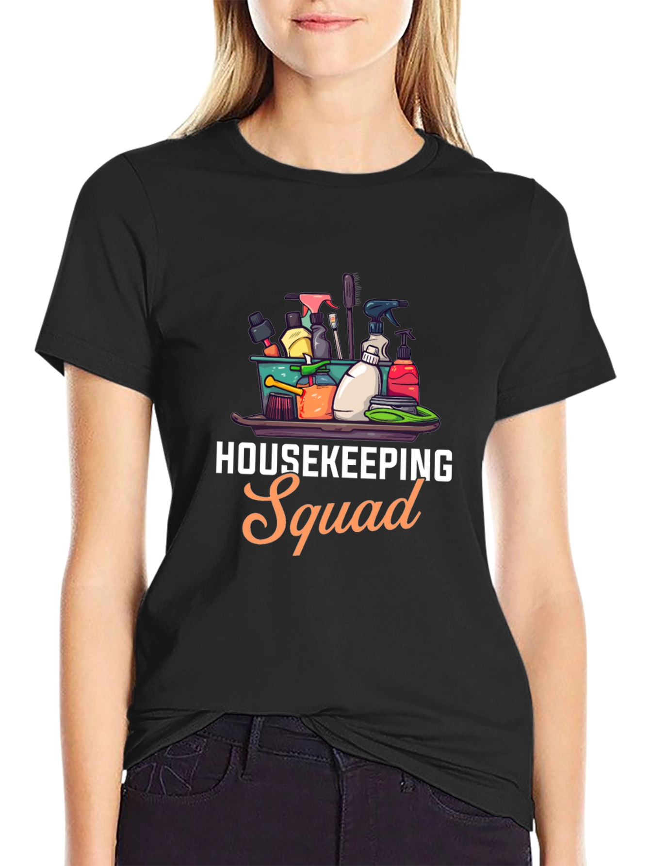 Housekeeping Squad Graphic Black T-Shirt