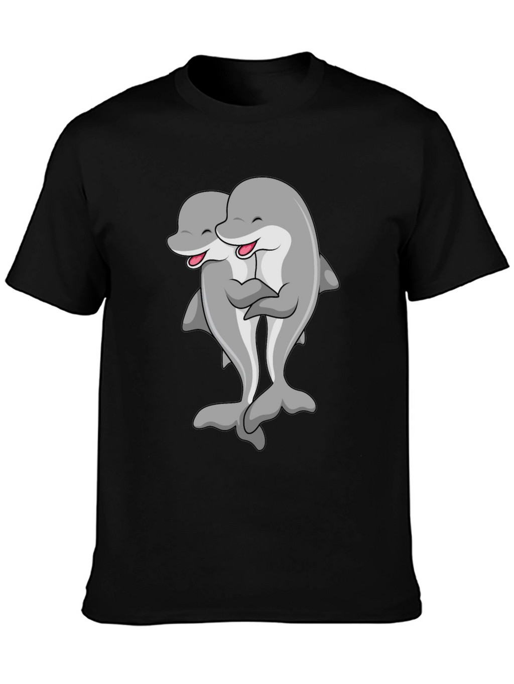 Cute Dolphin Hug Black T-Shirt