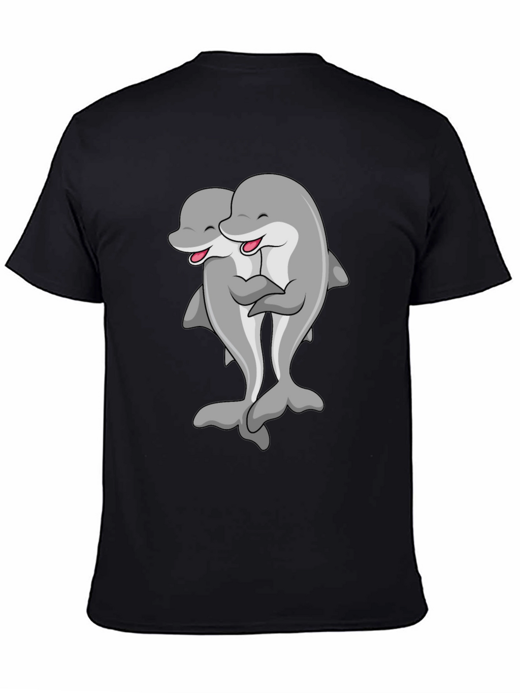 Cute Dolphin Hug Black T-Shirt