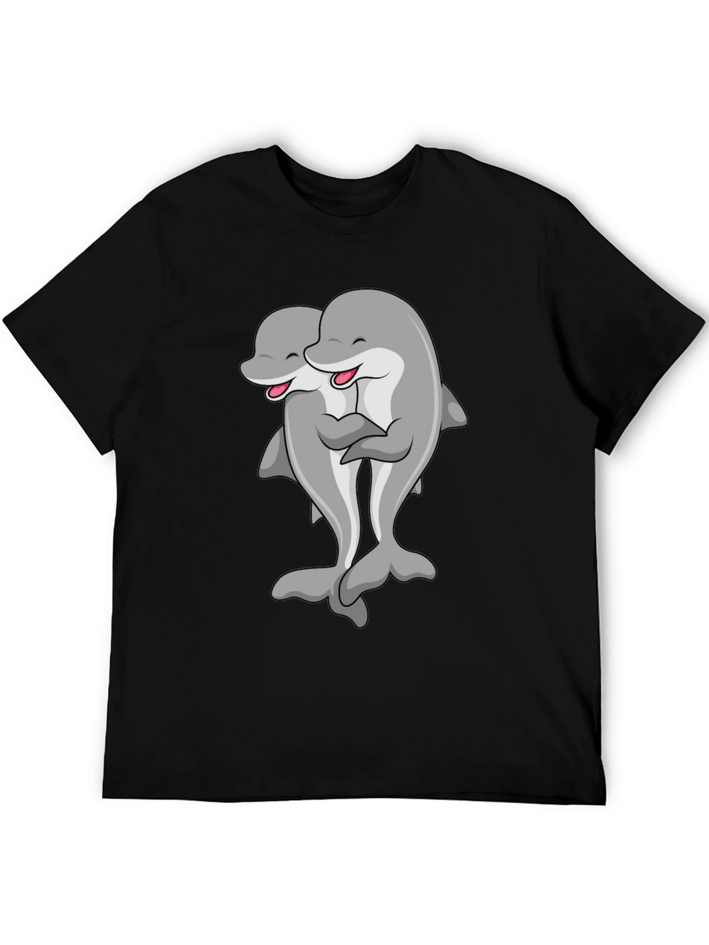 Cute Dolphin Hug Black T-Shirt