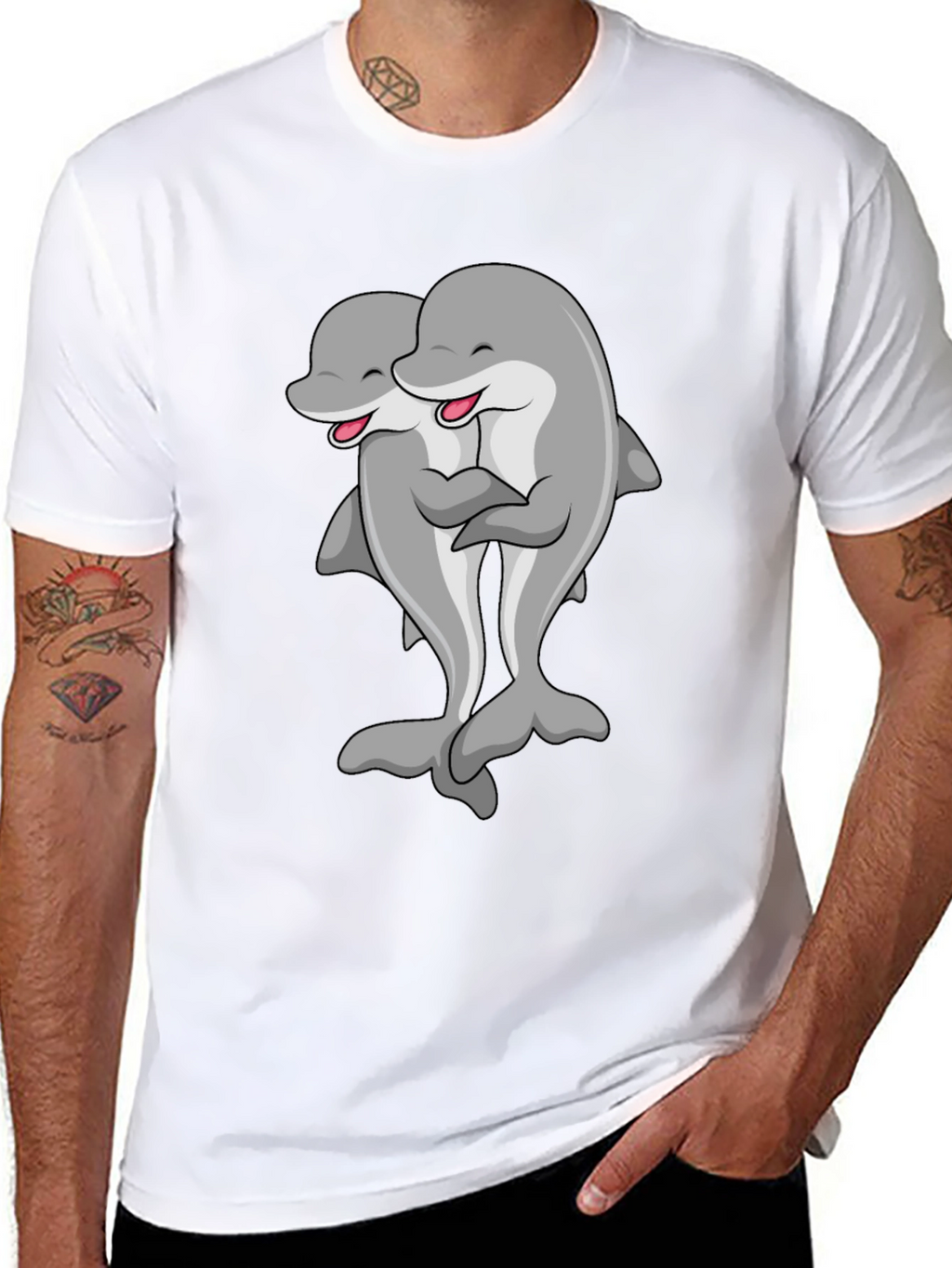 Cute Dolphin Hug Black T-Shirt