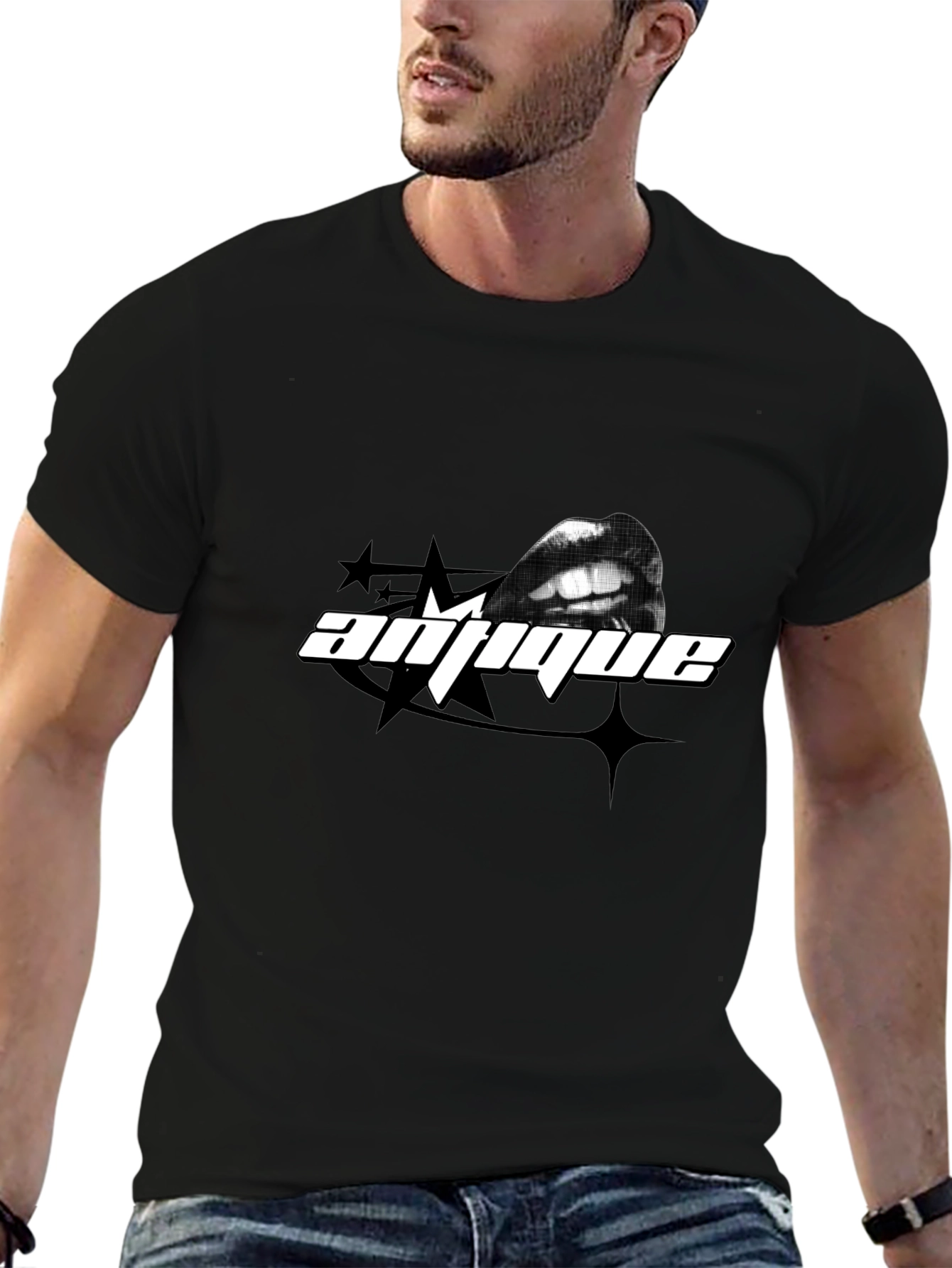 Antique Lips Graphic Black T-Shirt
