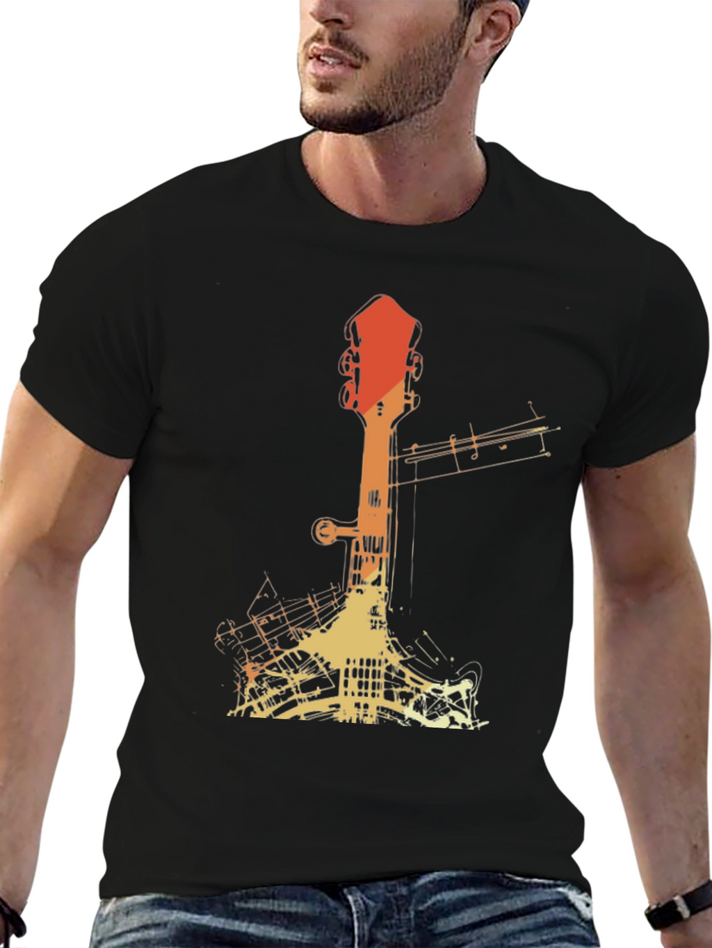 Retro Guitar Silhouette Graphic Tee