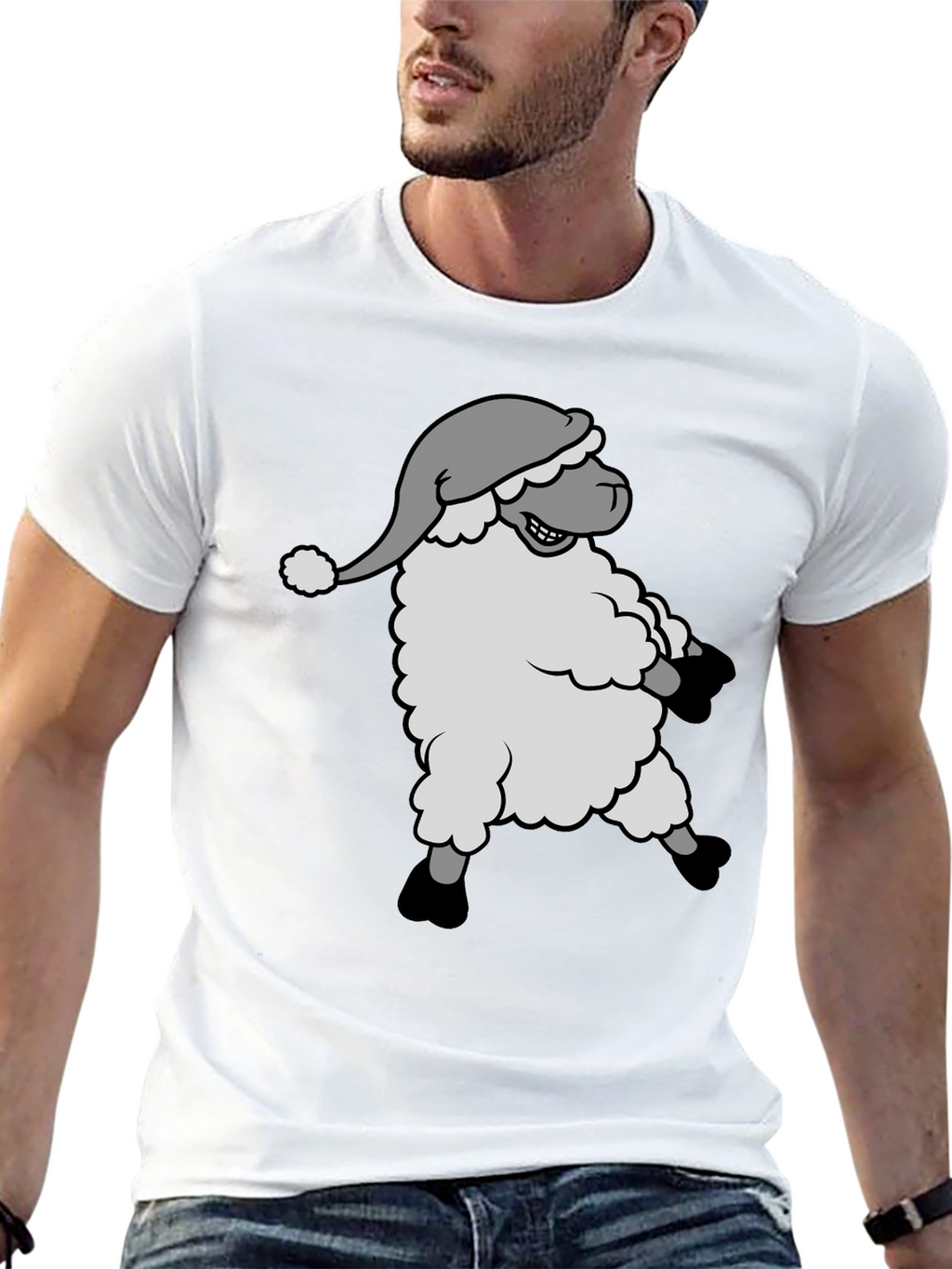 Festive Sheep T-Shirt - Holiday Cartoon Graphic Tee
