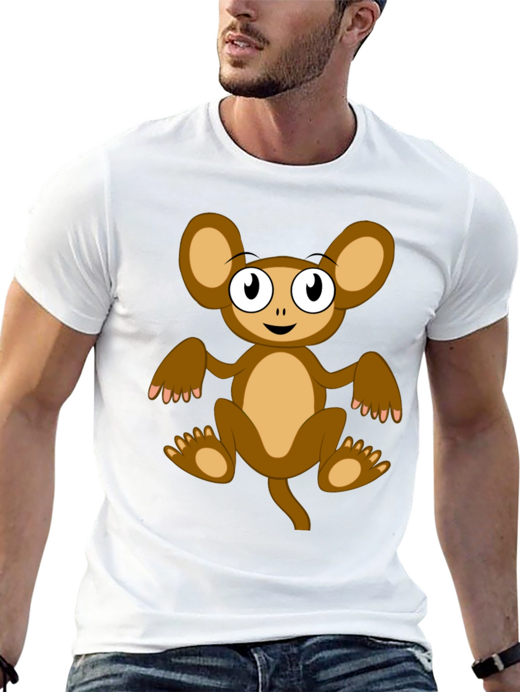 Cartoon Monkey Graphic Tee -  Unisex Black T-Shirt