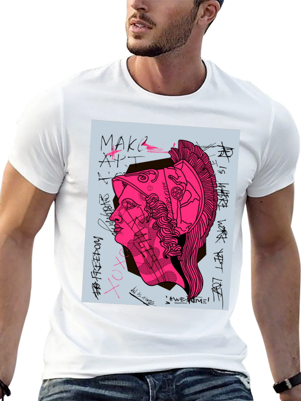 Graphic Print Tee - Ancient Greek Warrior Art