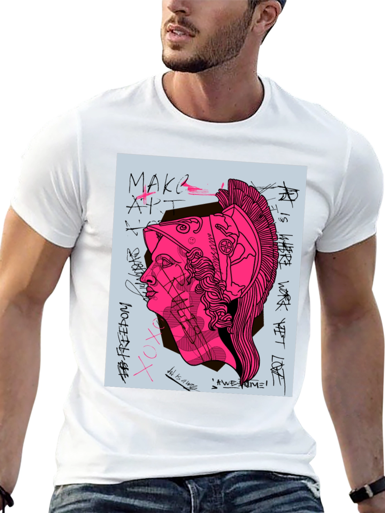 Graphic Print Tee - Ancient Greek Warrior Art