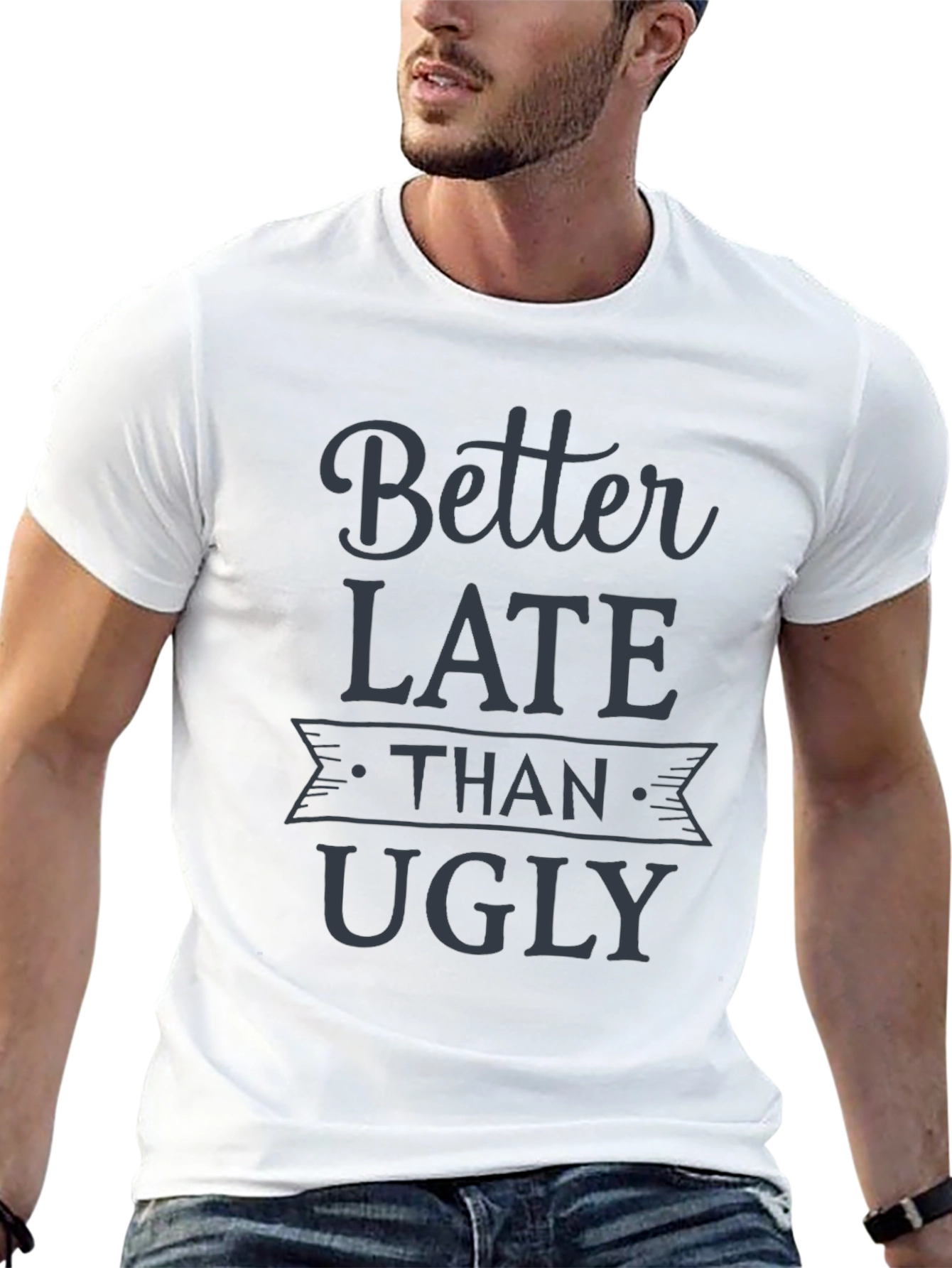 Better Late Than Ugly Graphic Tee - Black