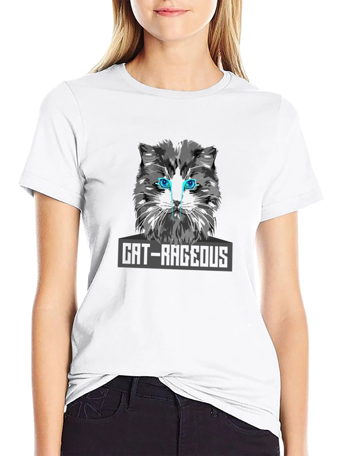 Cat-Rageous Graphic Print Black T-Shirt