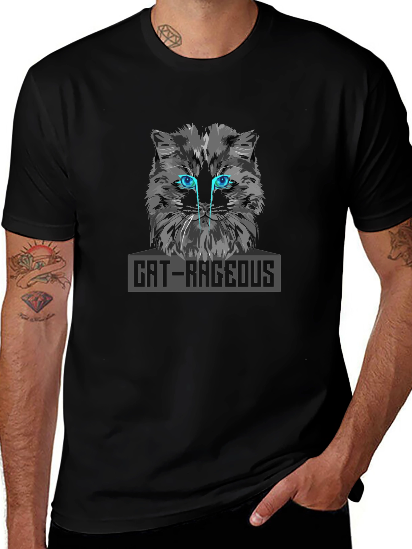 Cat-Rageous Graphic Print Black T-Shirt
