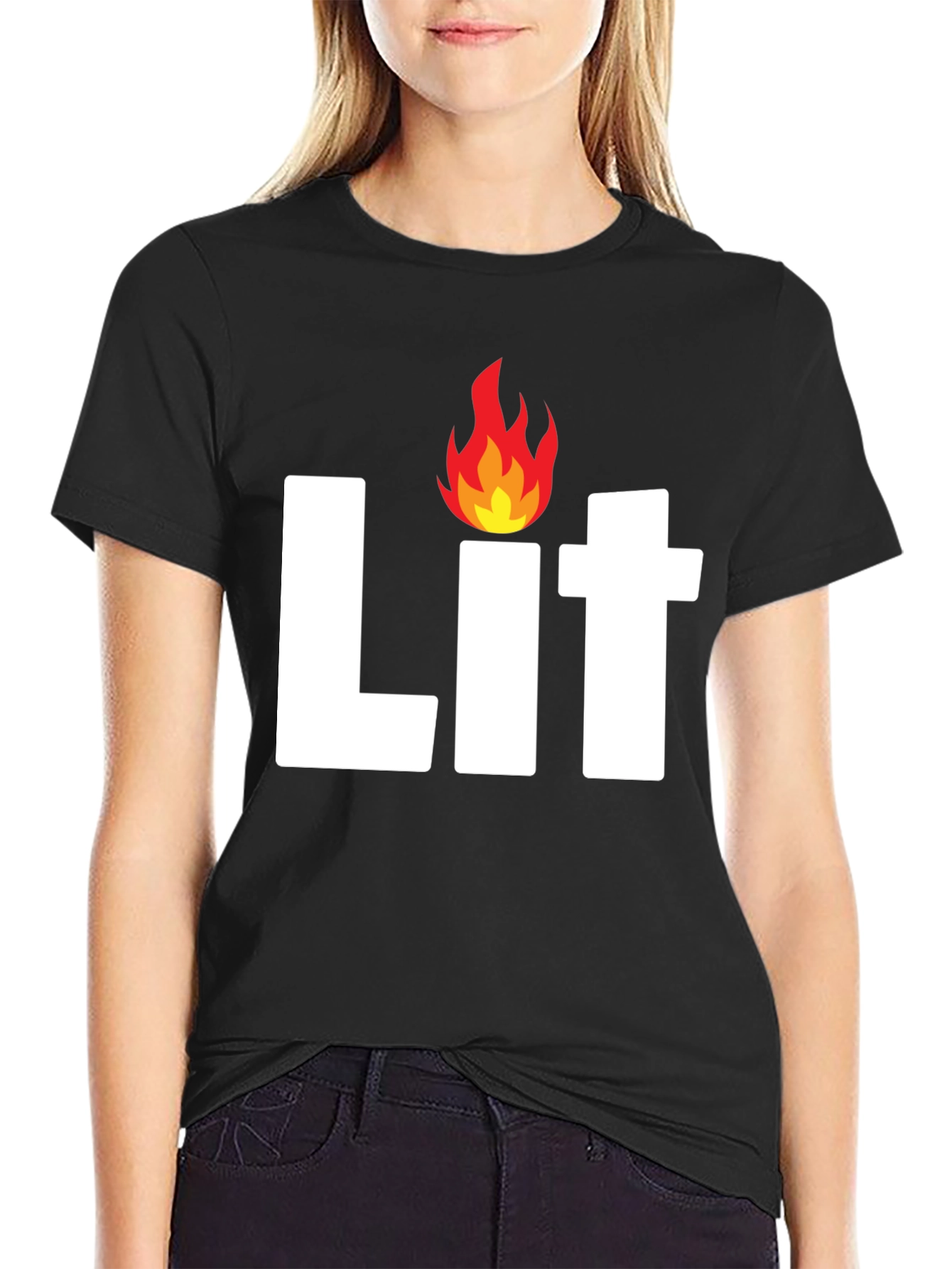 Mens Lit Flame Graphic Black T-Shirt