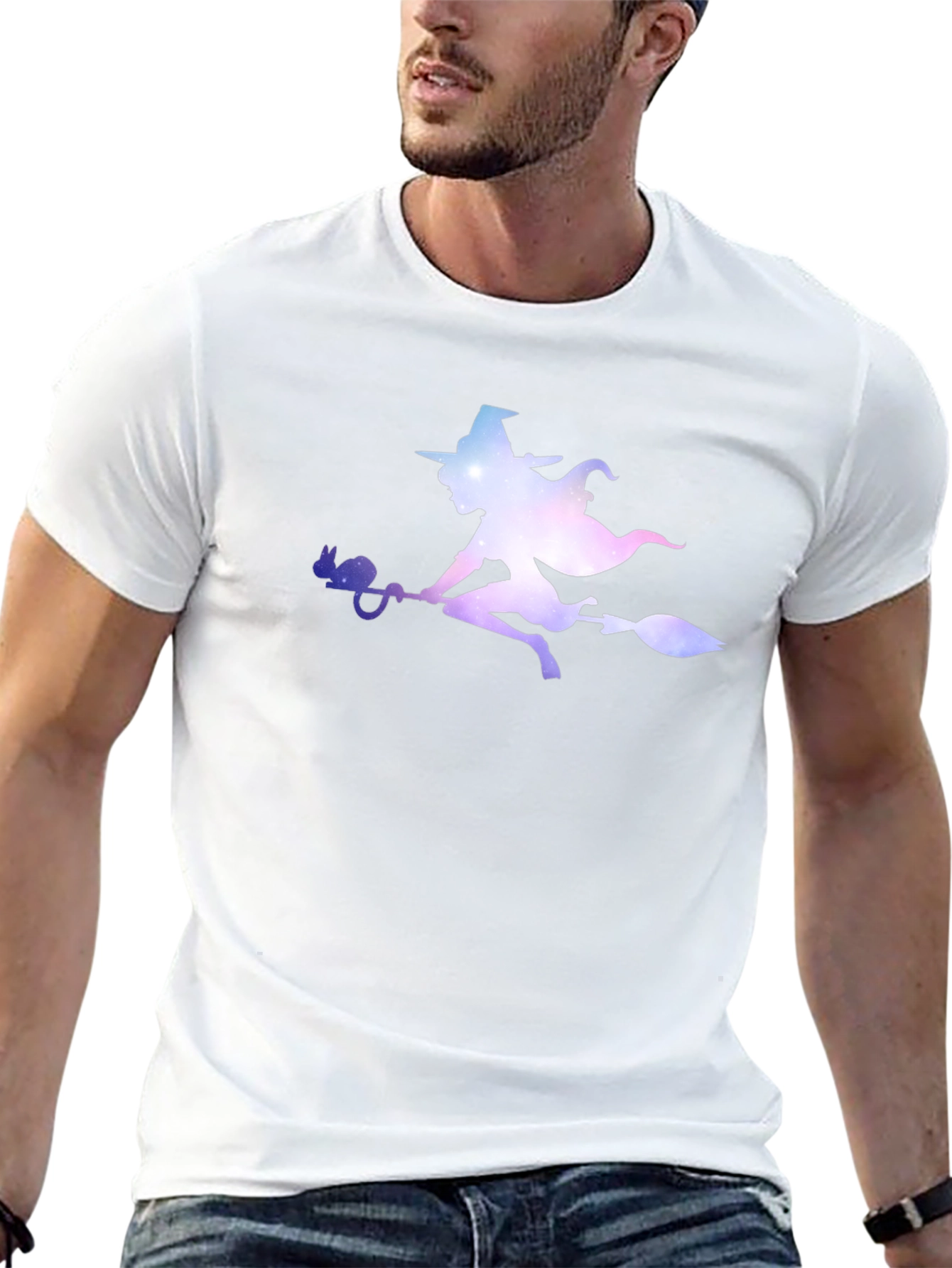 Witch Silhouette Graphic Tee - Black Cotton T-Shirt
