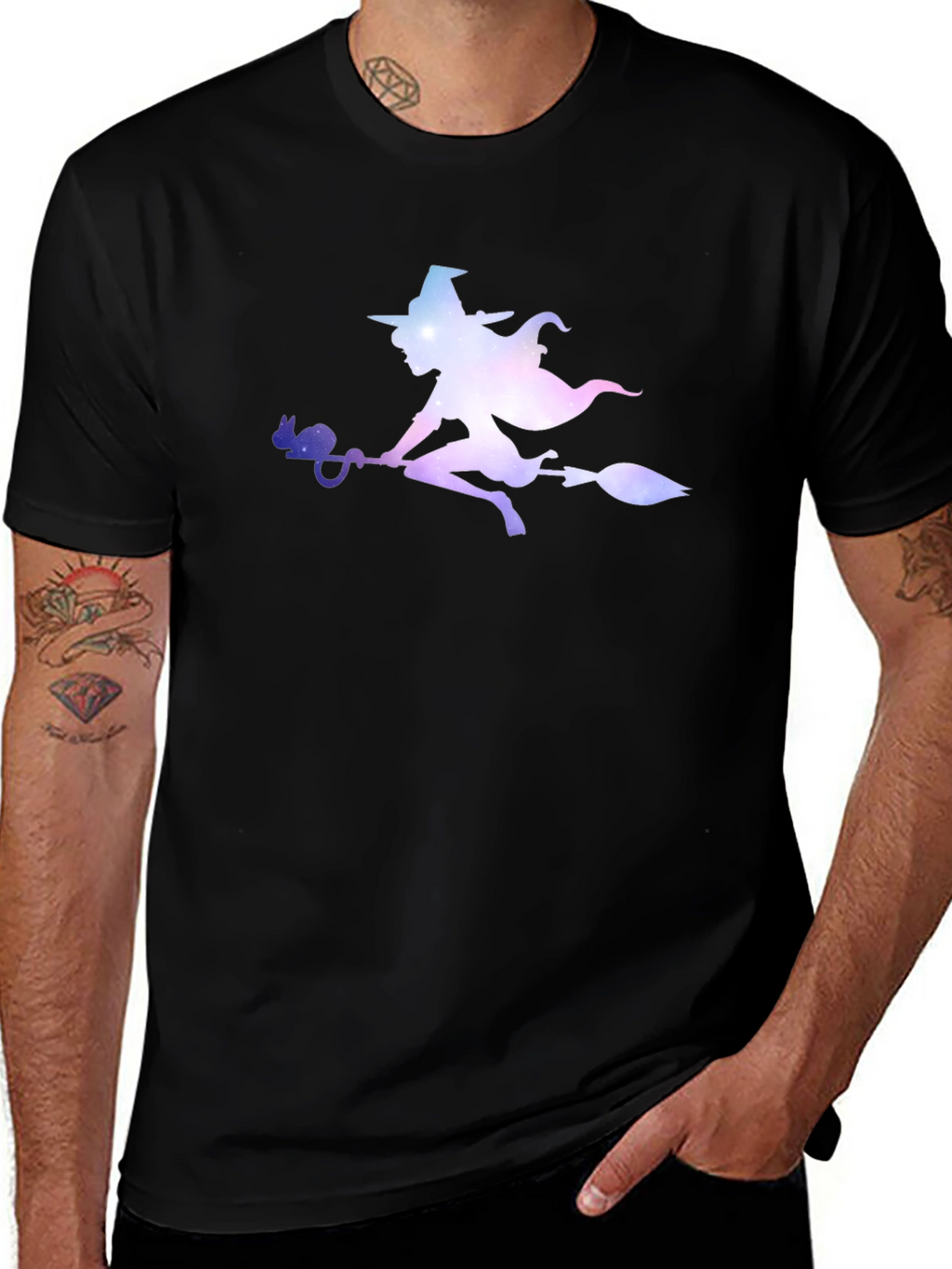 Witch Silhouette Graphic Tee - Black Cotton T-Shirt