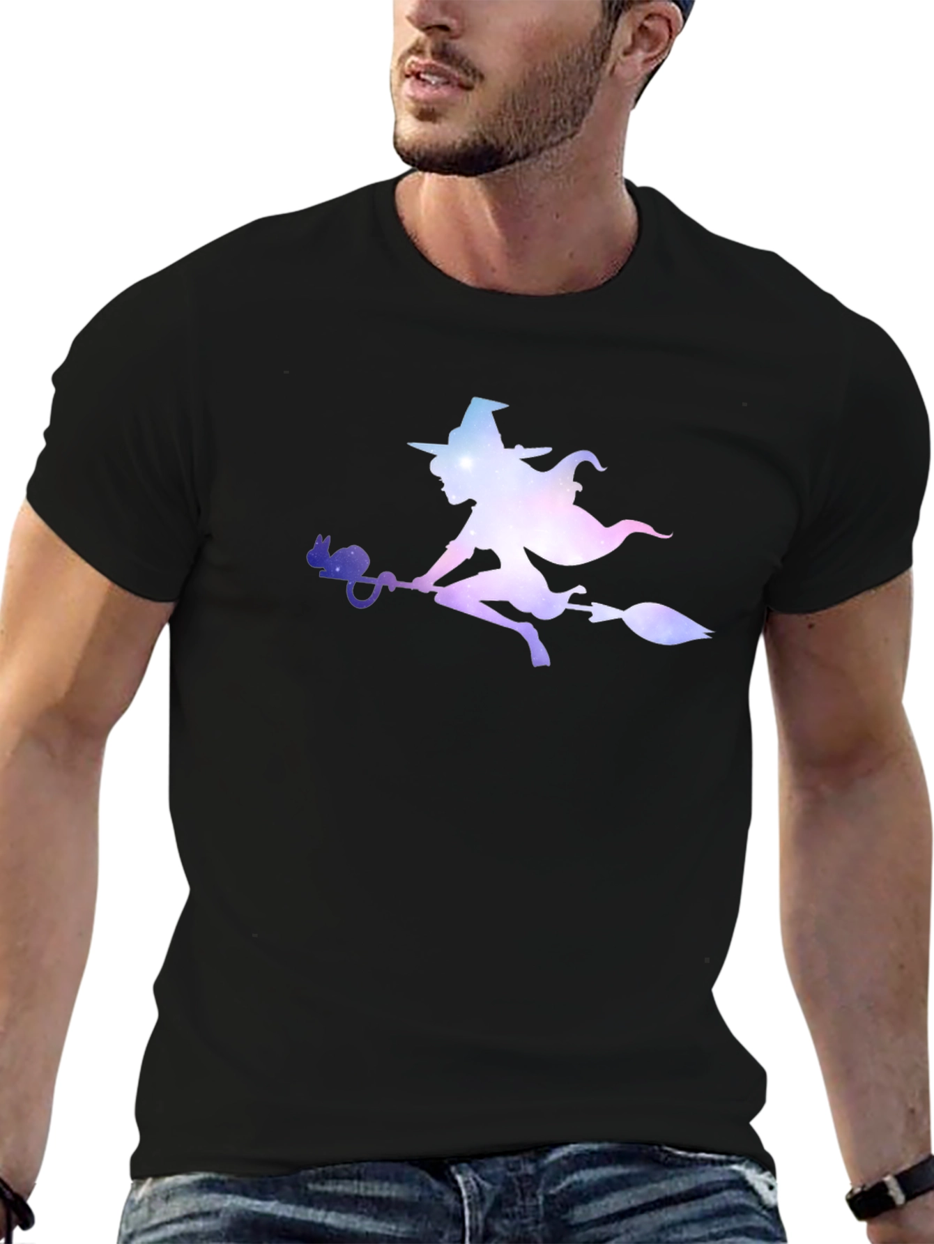 Witch Silhouette Graphic Tee - Black Cotton T-Shirt