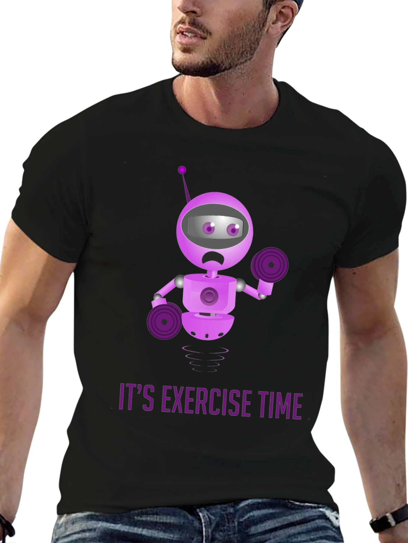 Robot Exercise Time Black T-Shirt