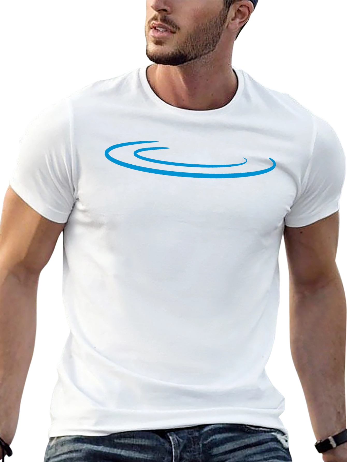 Mens Black T-Shirt with Blue Graphic Design