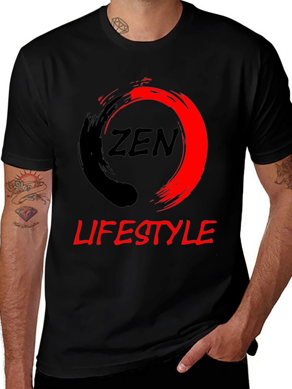 Zen Lifestyle Black T-Shirt: Red & Black Graphic Tee