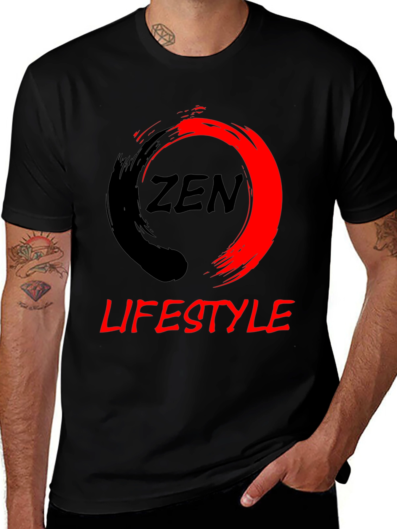 Zen Lifestyle Black T-Shirt: Red & Black Graphic Tee