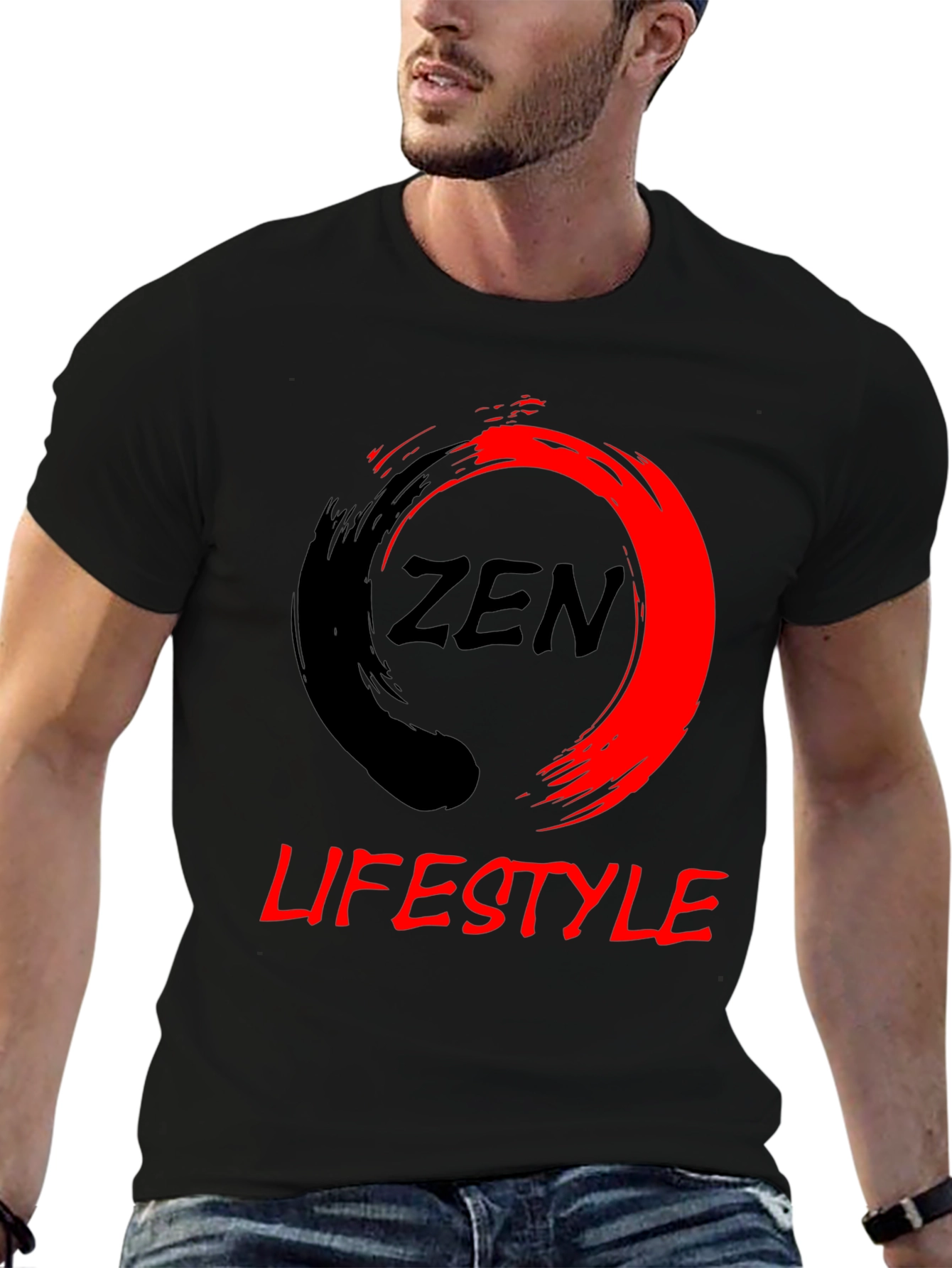 Zen Lifestyle Black T-Shirt: Red & Black Graphic Tee