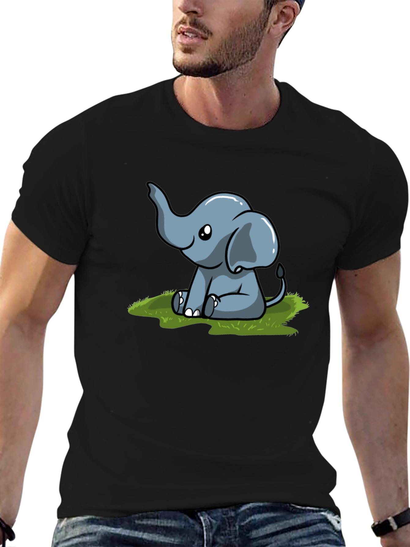 Cute Elephant Graphic T-Shirt - Black