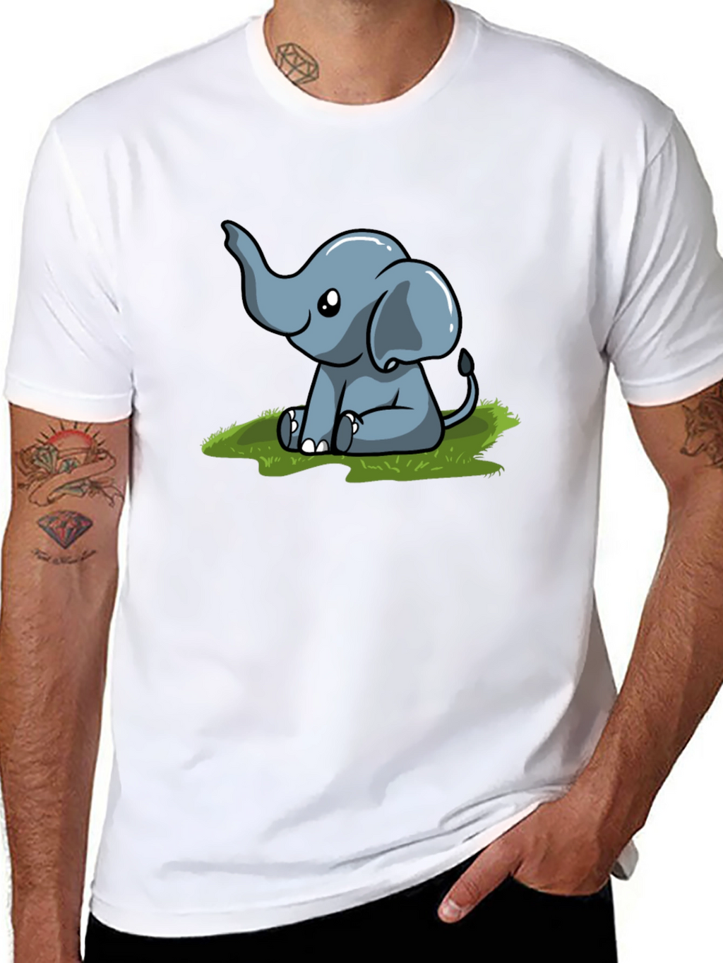 Cute Elephant Graphic T-Shirt - Black
