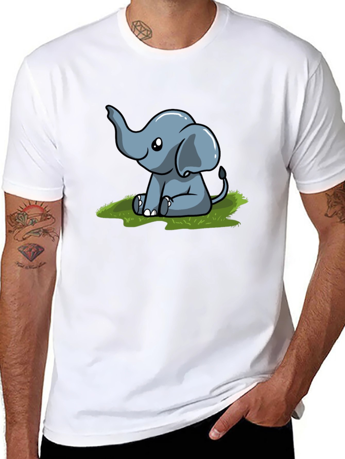 Cute Elephant Graphic T-Shirt - Black
