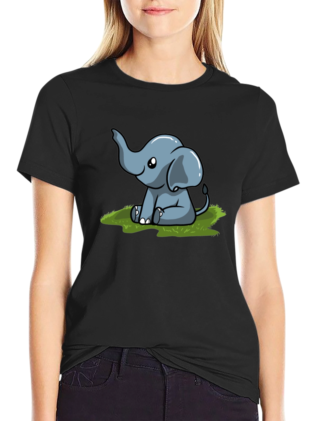 Cute Elephant Graphic T-Shirt - Black