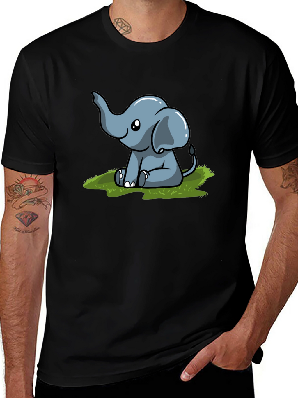 Cute Elephant Graphic T-Shirt - Black